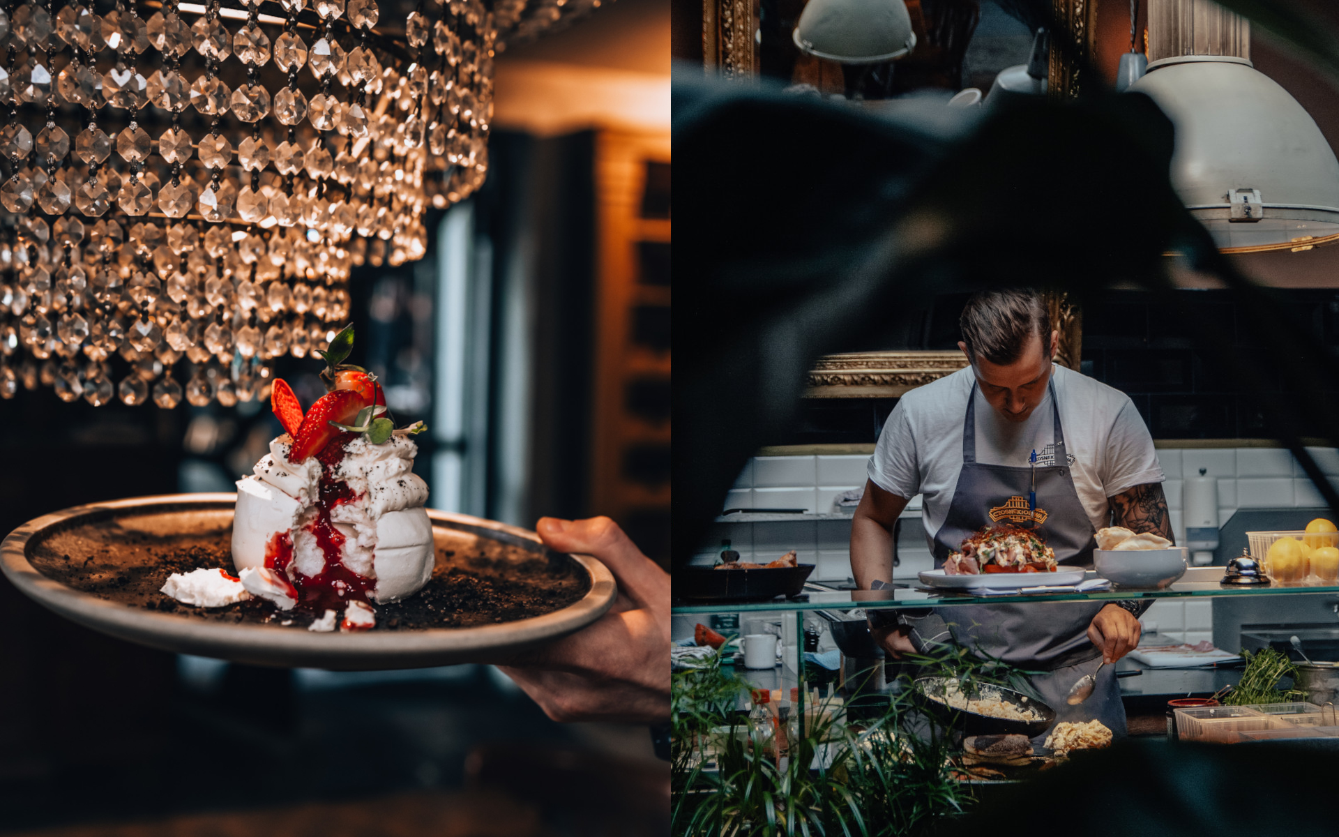 Grafika restauracji przedstawiająca kuchnię oraz restauracje.